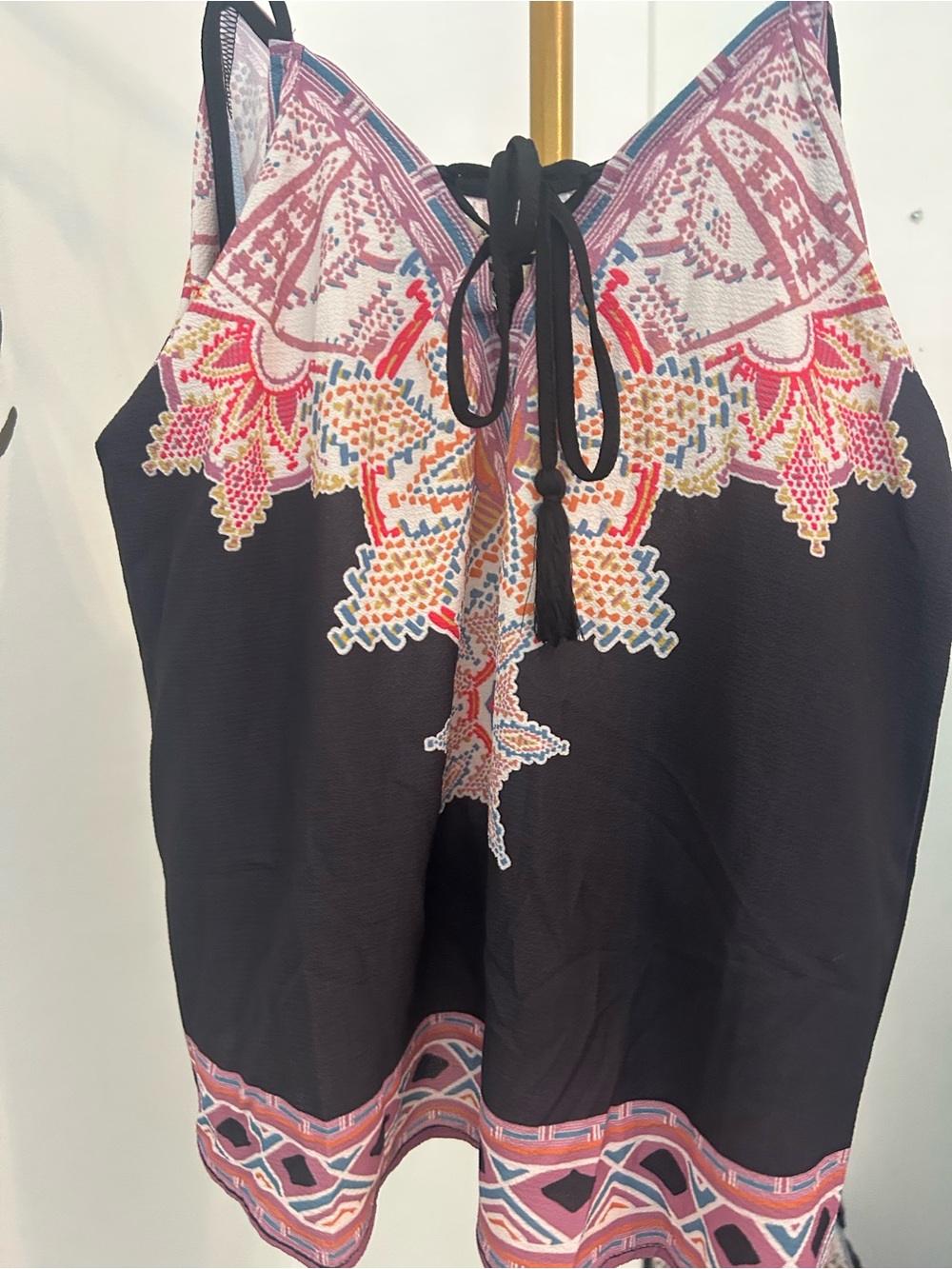 Flying Tomato Black Embroidered Multicolor Tie-Front Camisole